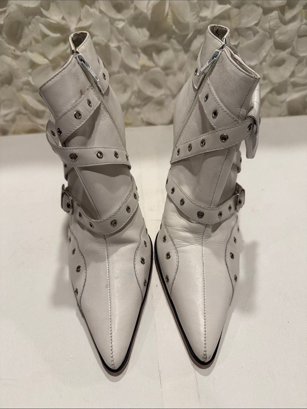 MIA White Studded Pointed Ankle Booties